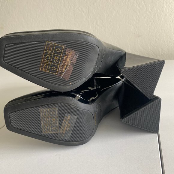 Anne Michelle Womens Glossy Heels Chunky Square Size 6 Ankle Zip Up Black NEW - Picture 4 of 10